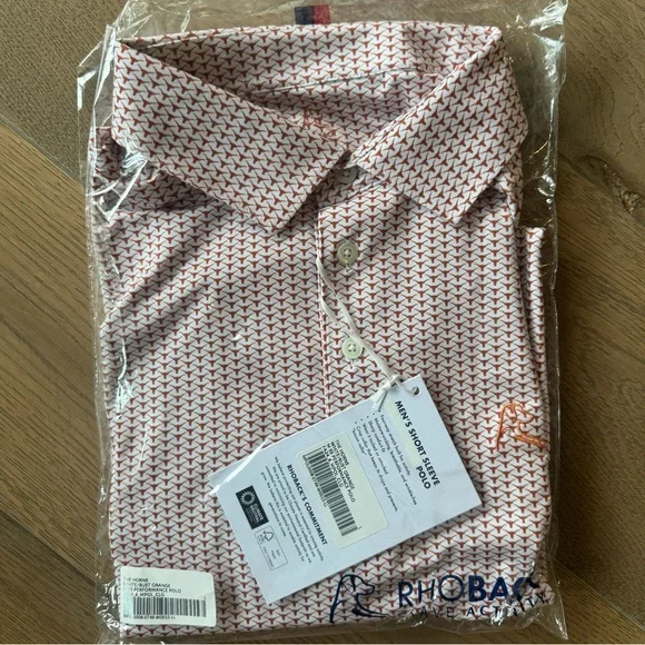 Rhoback Men's University of Texas UT Longhorn Patterned Short Sleeve Polo Large - Picture 1 of 7